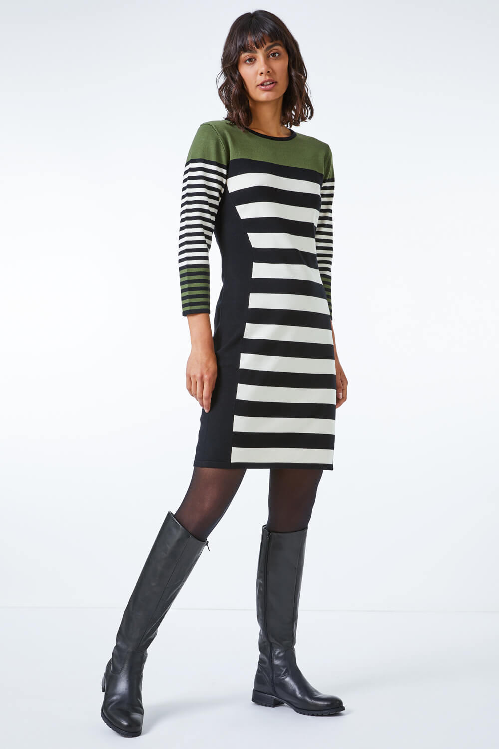Colour Block Knitted Stripe Dress