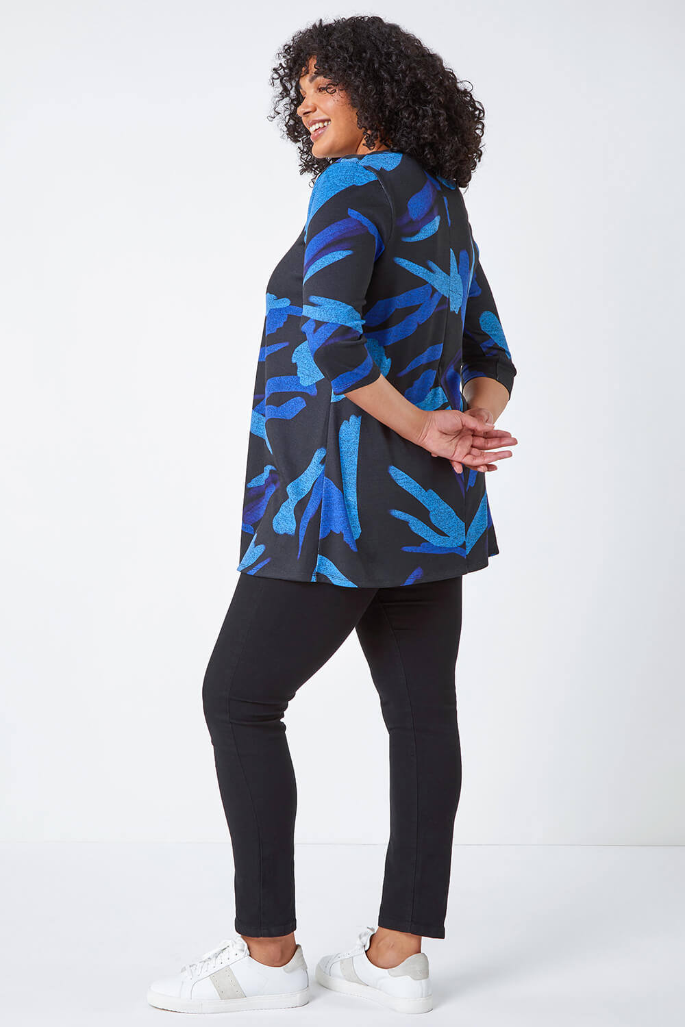 Blue Curve Abstract Print Stretch Tunic, Image 3 of 5