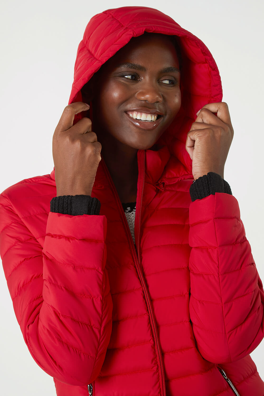 Red Longline Hooded Padded Coat, Image 4 of 5
