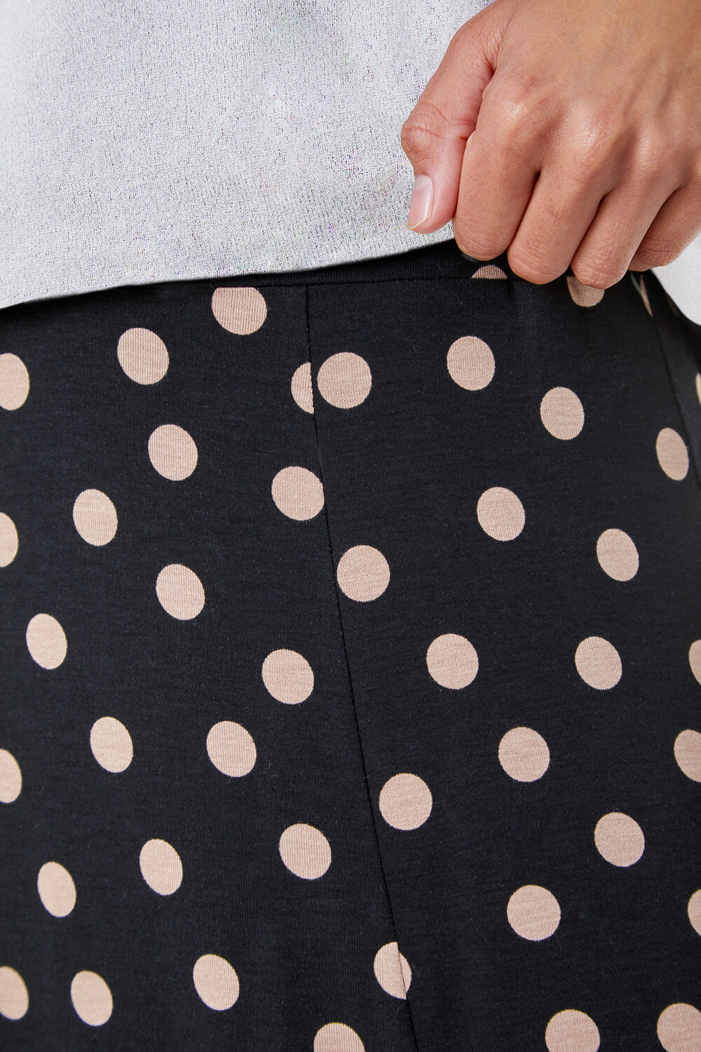 Black Stretch Midi Polka Dot Skirt, Image 5 of 5