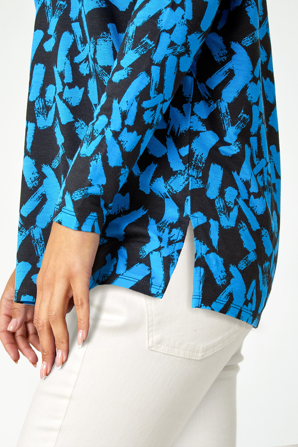 Blue Abstract Print Tunic Stretch Top , Image 5 of 5