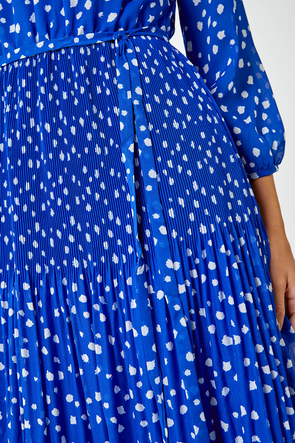 Royal Blue Spot Print Pleated Midi Dress, Image 5 of 6