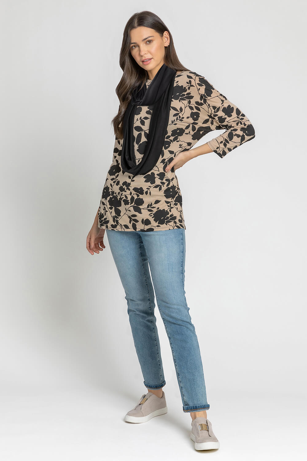 Beige Floral Print Top and Snood, Image 3 of 4