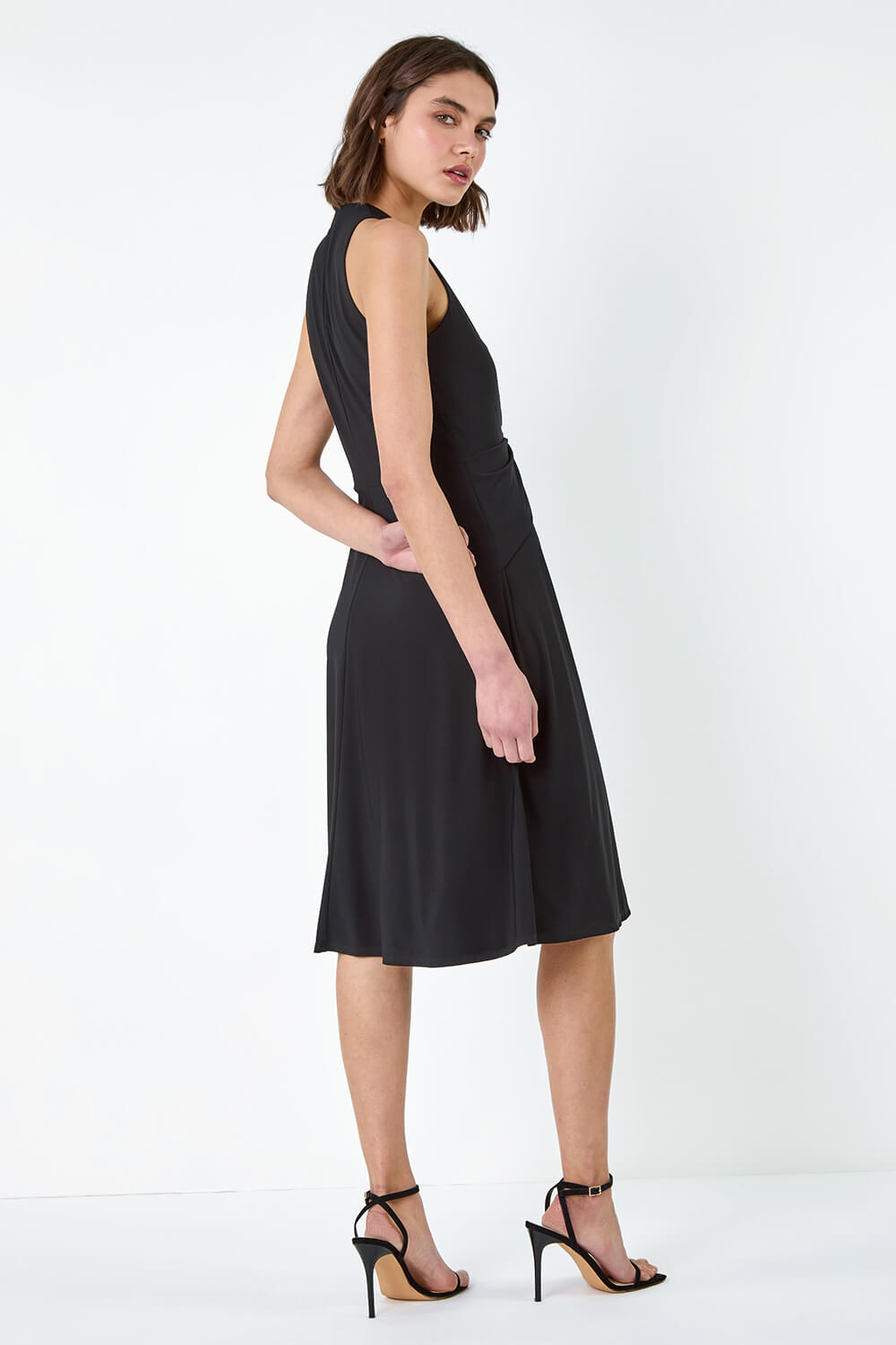 Black Twist Front Stretch Dress, Image 3 of 5