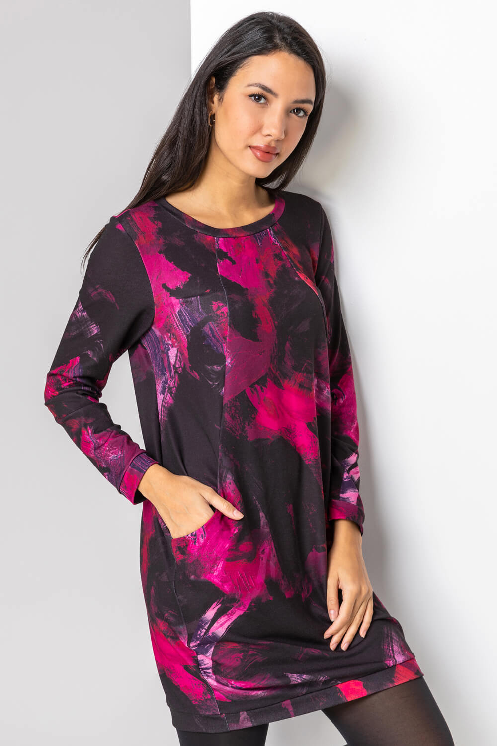 PINK Abstract Print Jersey Cocoon Dress, Image 3 of 4