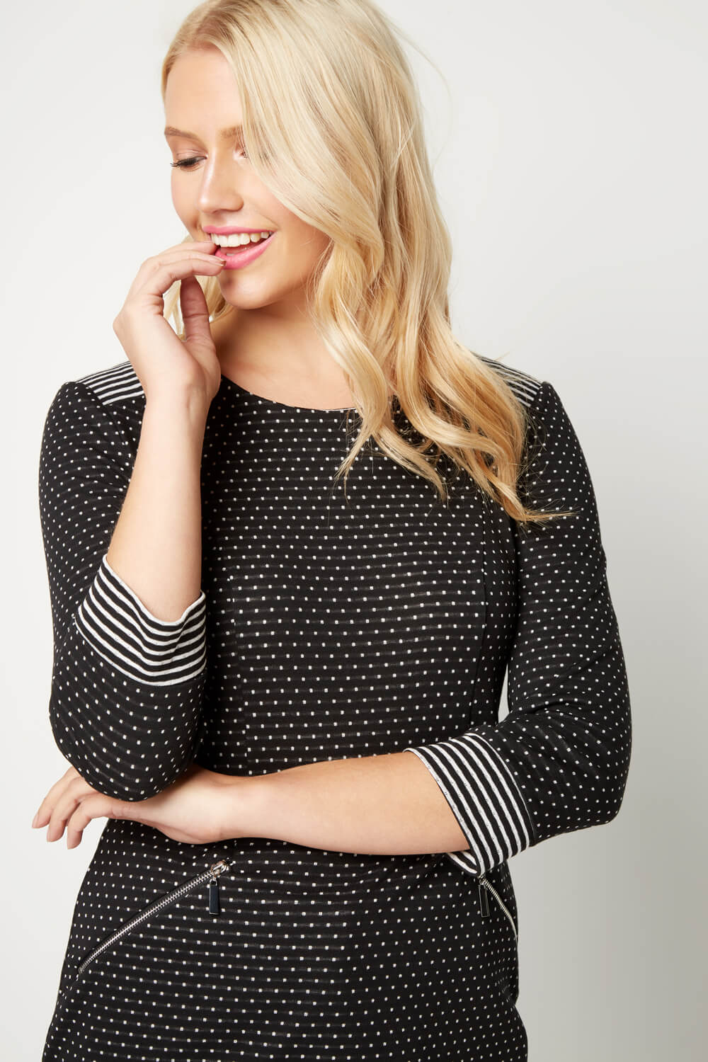 Black Contrast Spot and Stripe Zip Top, Image 3 of 4