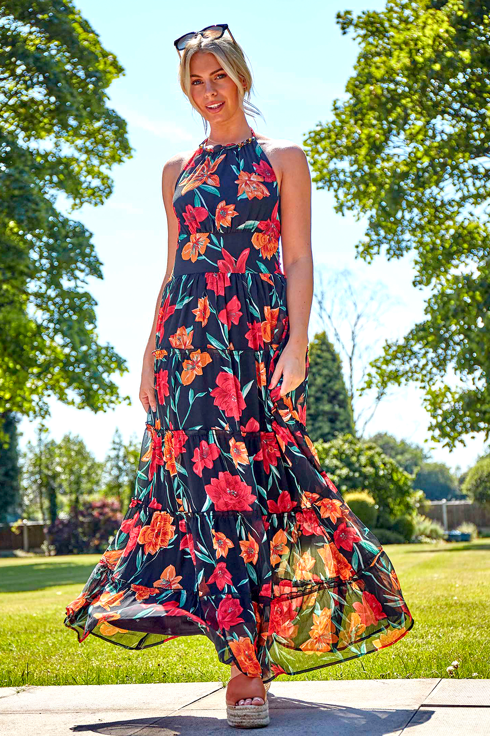 Floral Print Halterneck Maxi Dress