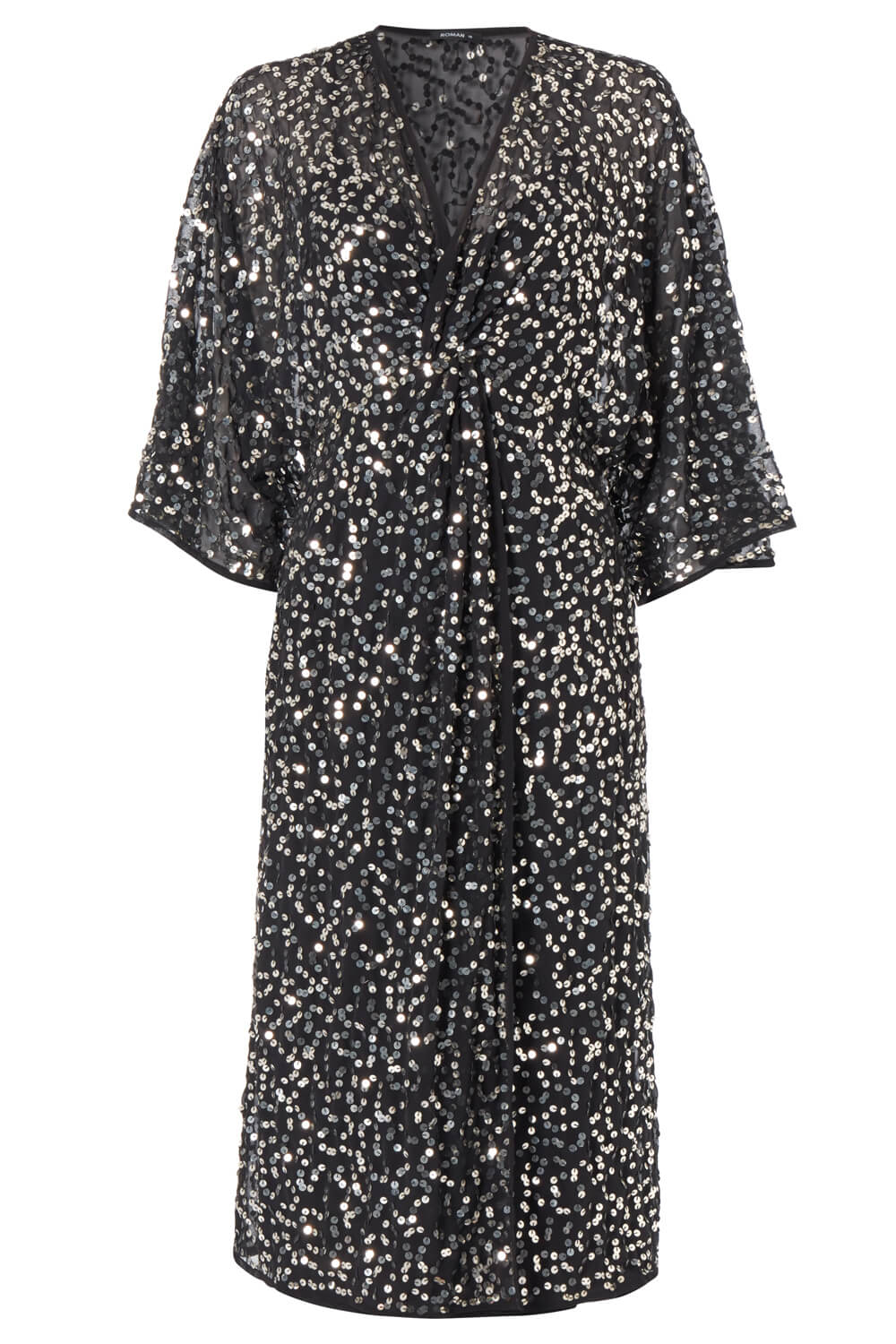 Black Twist Front Sequin Midi Dress, Image 4 of 4