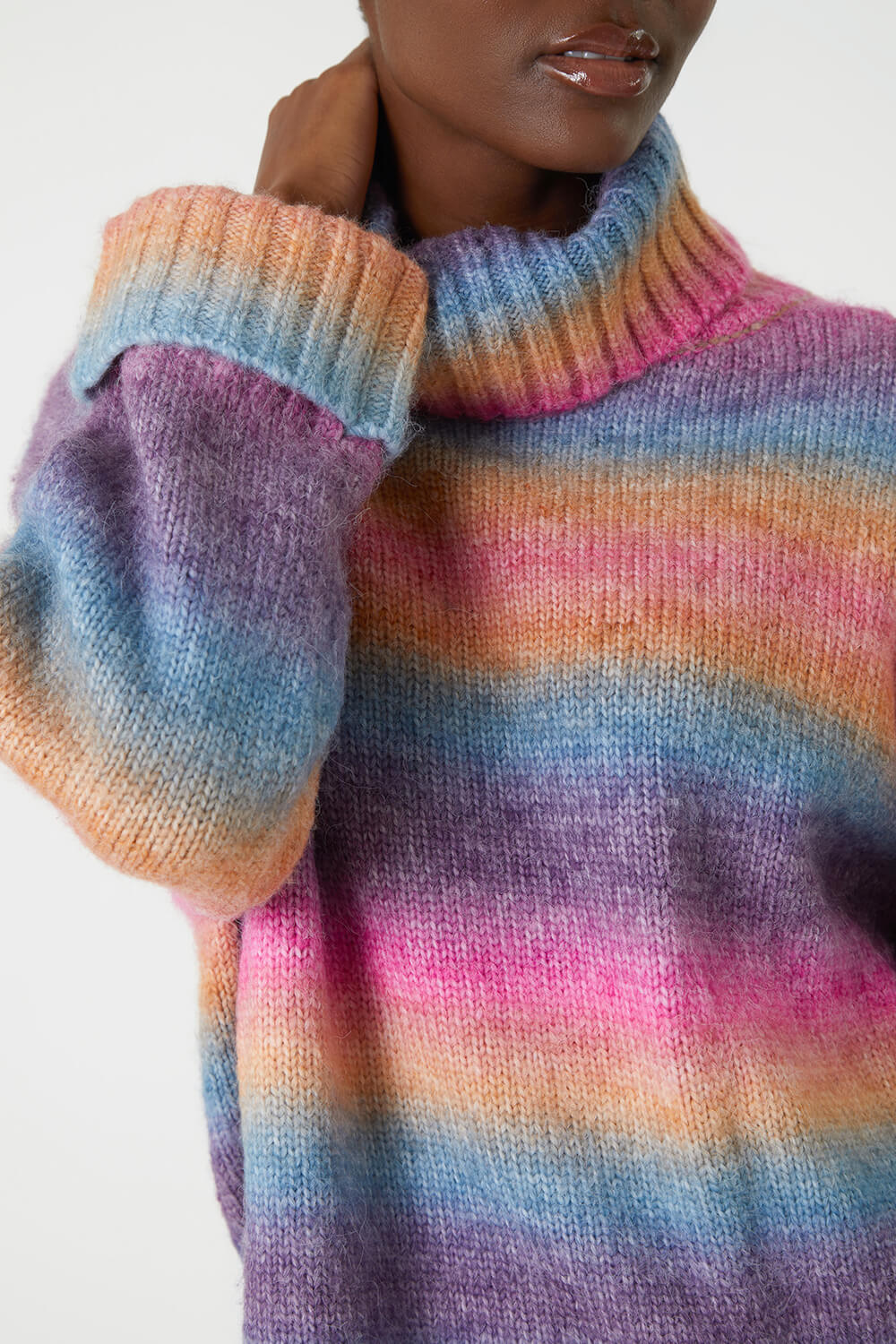 Multi  Relaxed Roll Neck Ombre Jumper, Image 5 of 5
