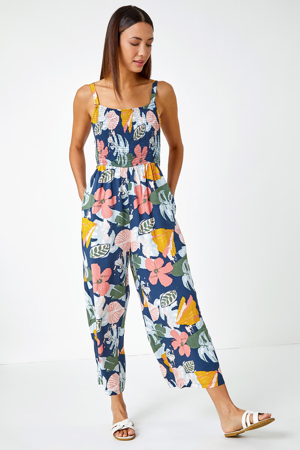 Multi  Floral Print Stretch Jumpsuit, Image 2 of 5