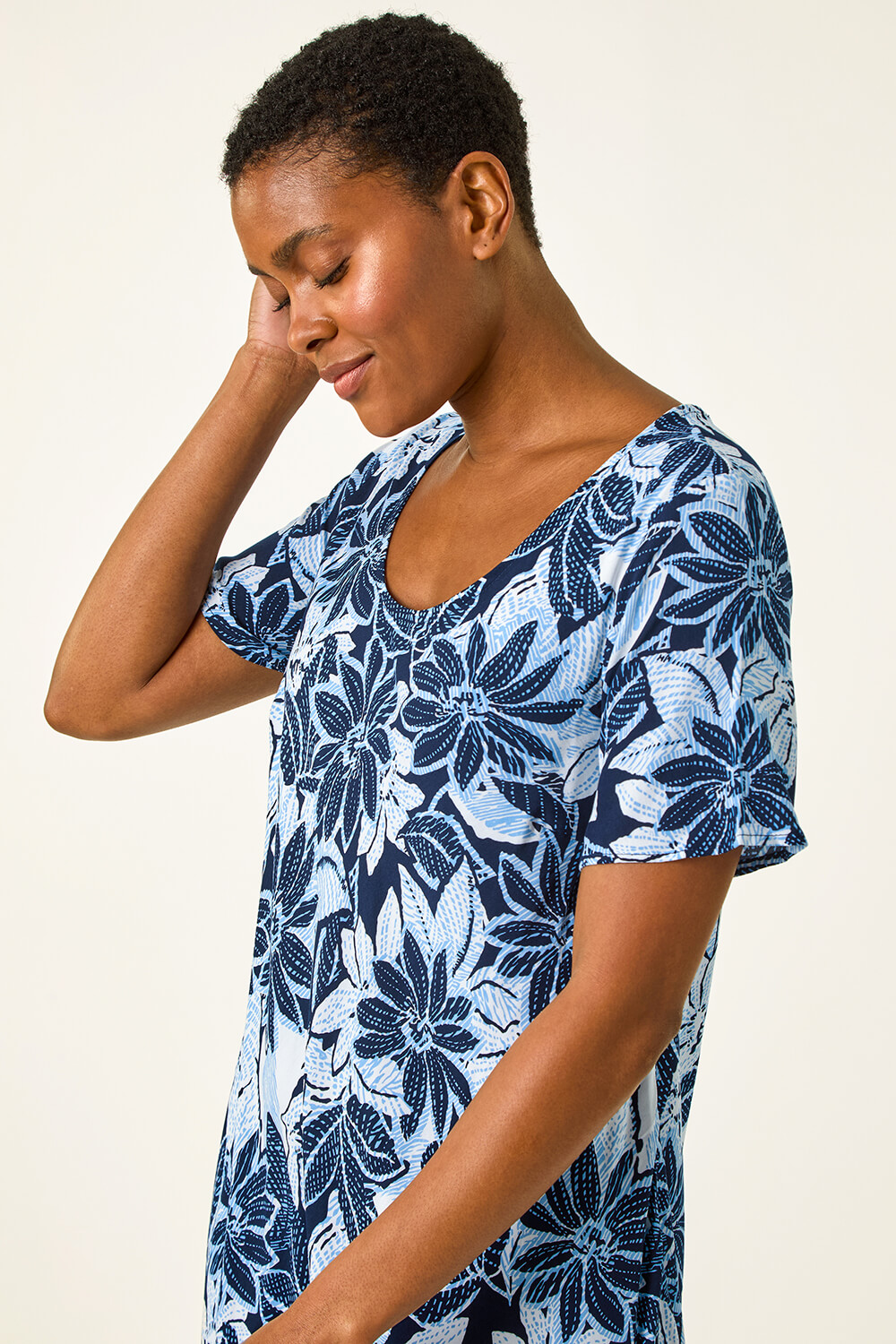 Retro Navy Floral Print Dress Shirt