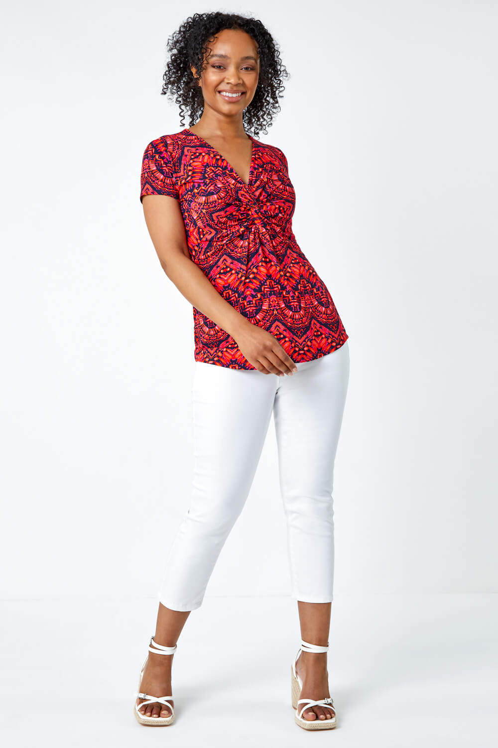 PINK Petite Aztec Knot Detail Stretch Top, Image 4 of 5