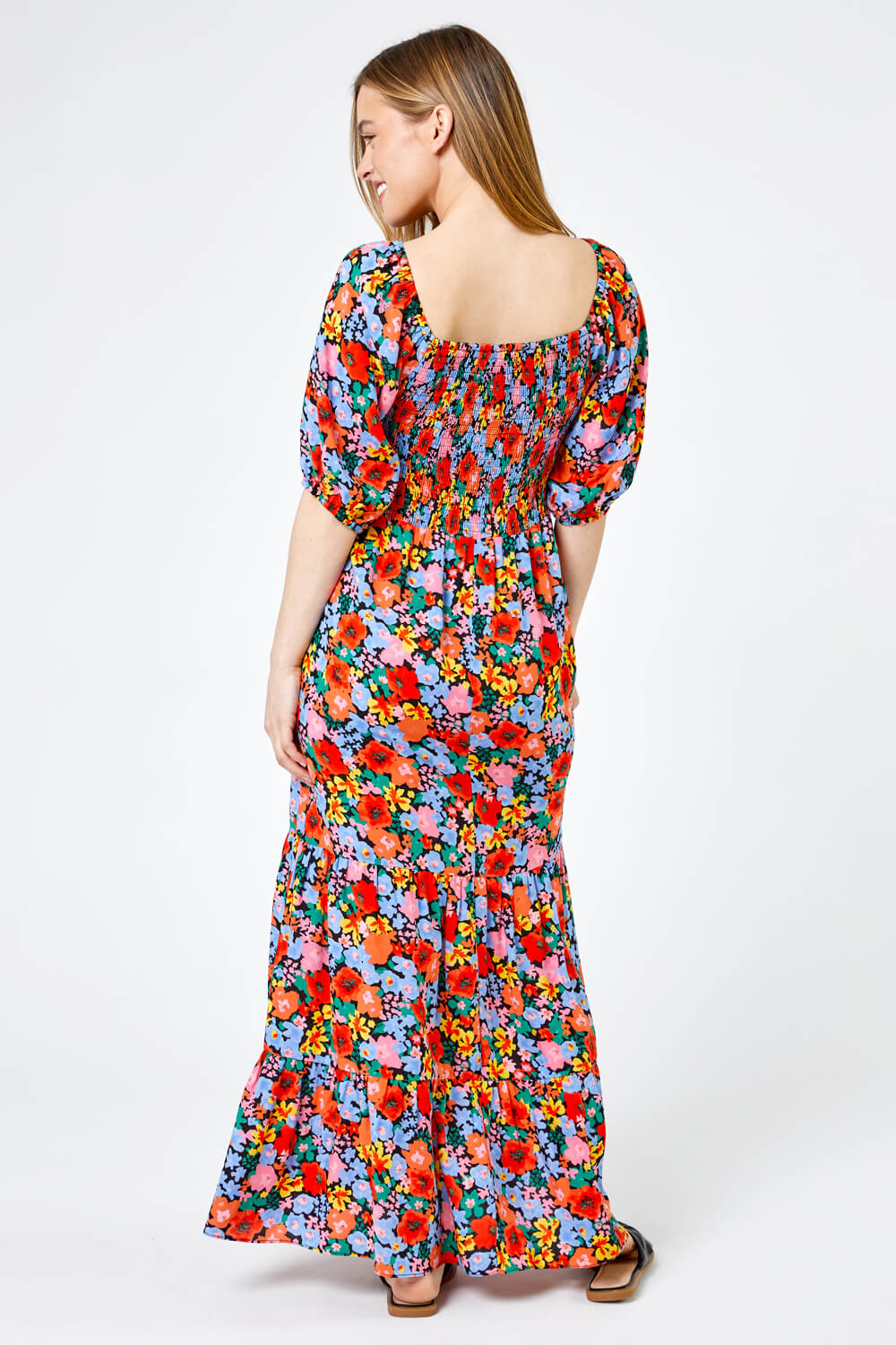 ORANGE Petite Floral Shirred Maxi Dress, Image 2 of 5