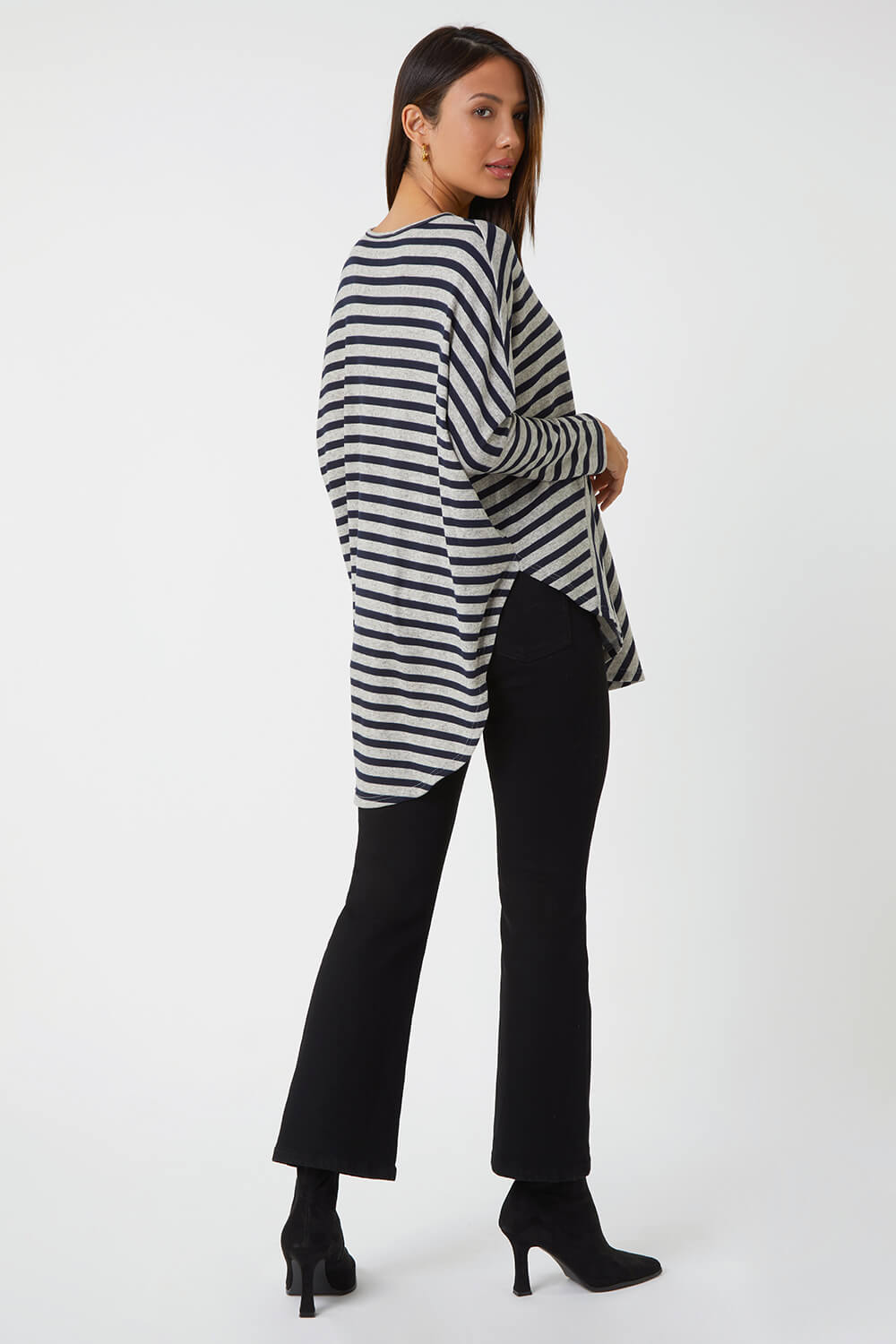 Grey Contrast Stripe Stretch Jersey Top, Image 3 of 5