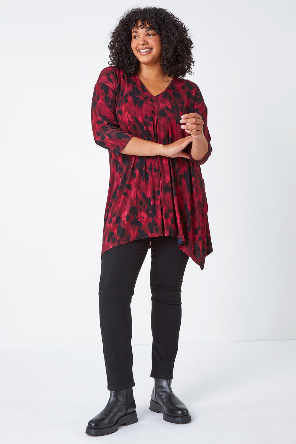 Maroon Curve Tie Back Tunic Stretch Top, Image 2 of 5