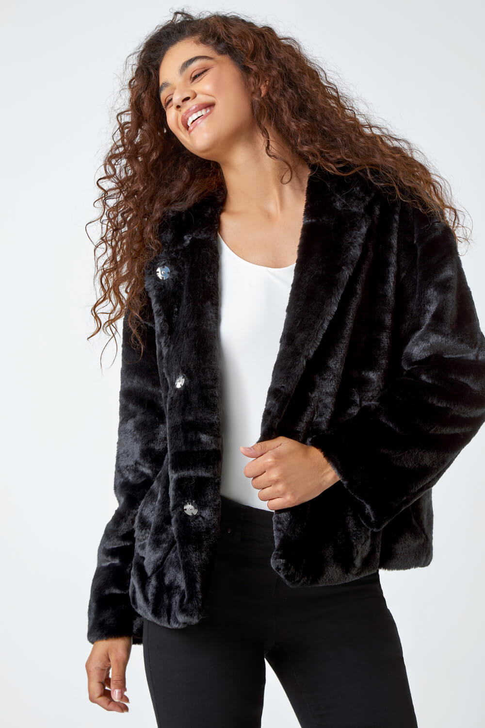 Black Faux Fur Hooded Jacket | Roman UK