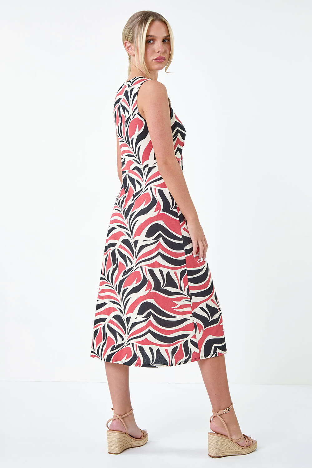 Biscuit Petite Abstract Print Ruched Midi Dress, Image 3 of 5