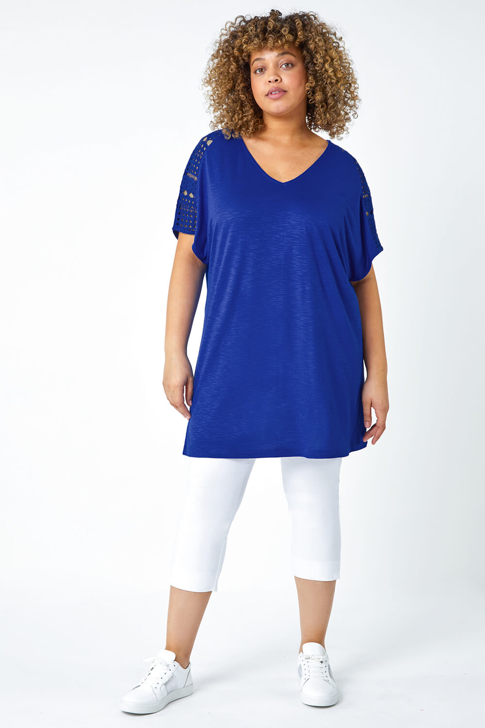 Blue Curve Lace Trim T-Shirt, Image 4 of 5