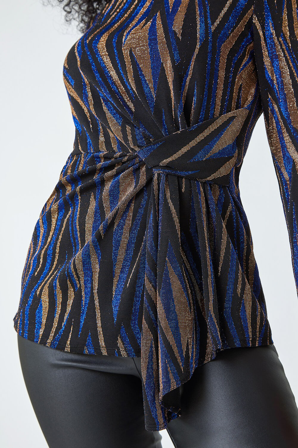 Blue Petite Animal Shimmer Stretch Twist Top, Image 5 of 5