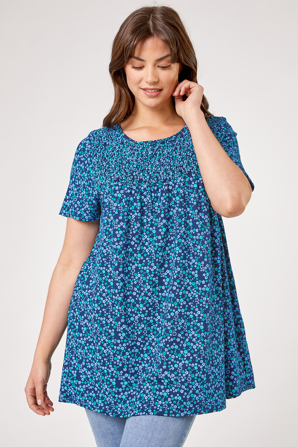 Curve Ditsy Floral Shirred Top