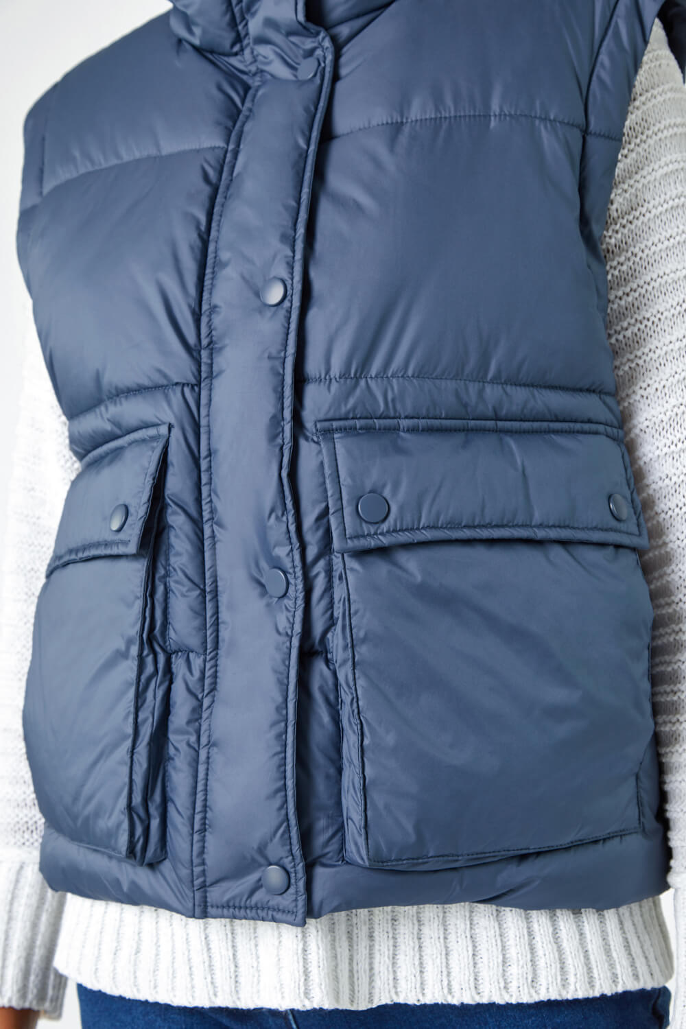 Steel Blue Pocket Detail Quilted Gilet | Roman UK