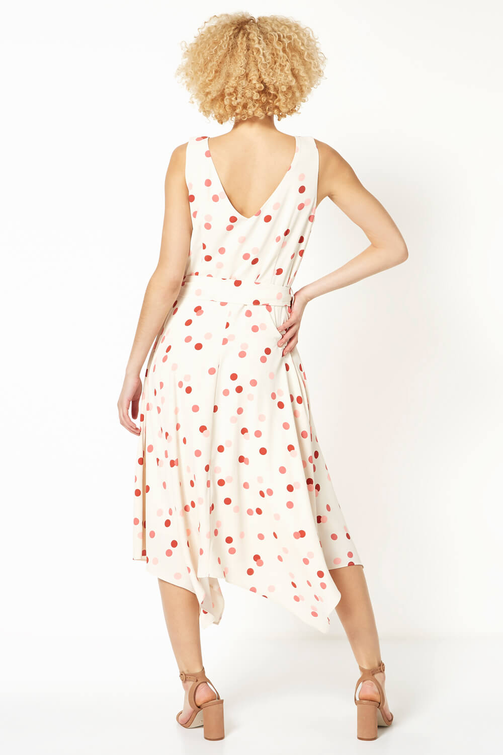 Cream  Polka Dot Fit and Flare Belted Dress, Image 2 of 4