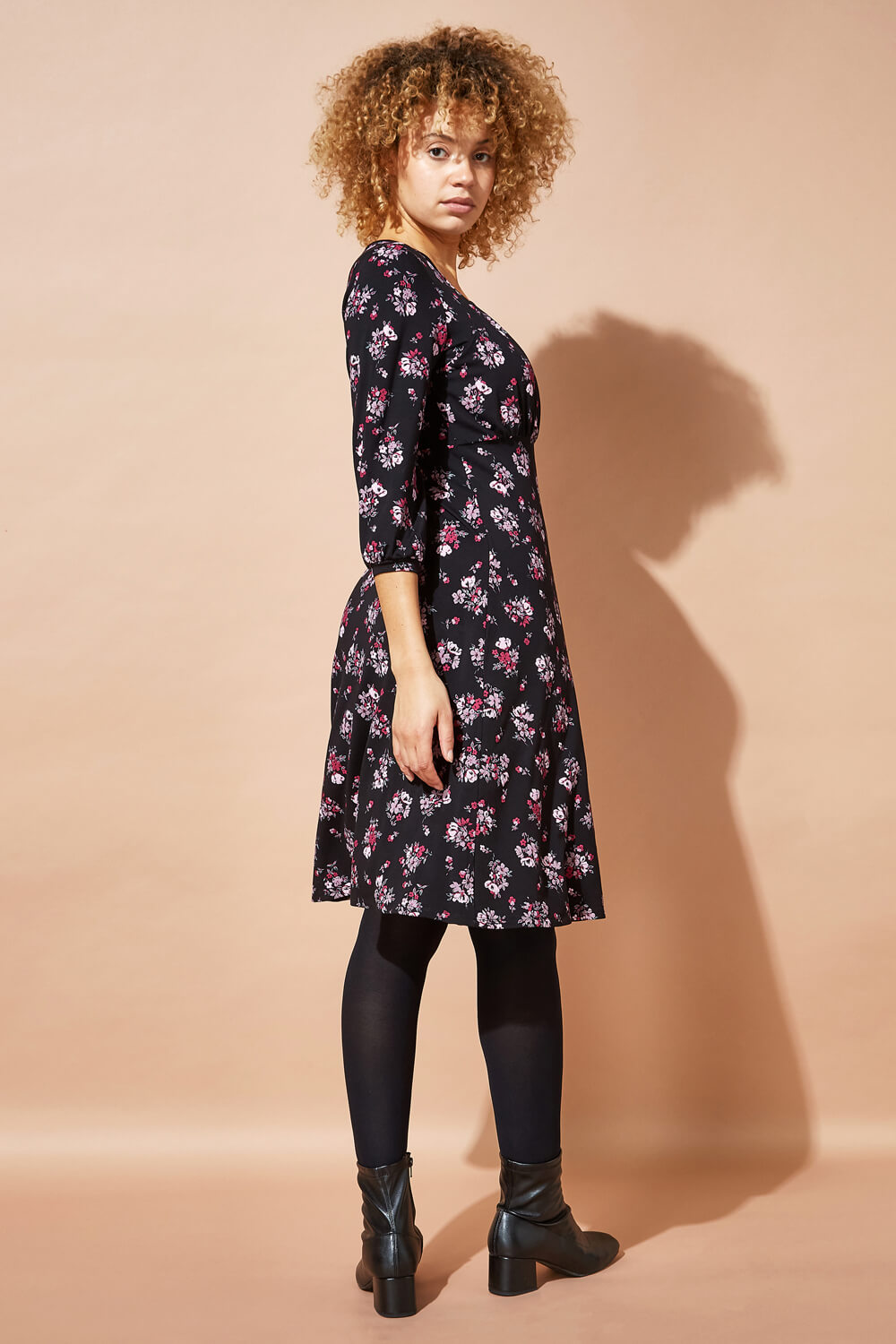 PINK Square Neck Floral Stretch Dress, Image 2 of 4