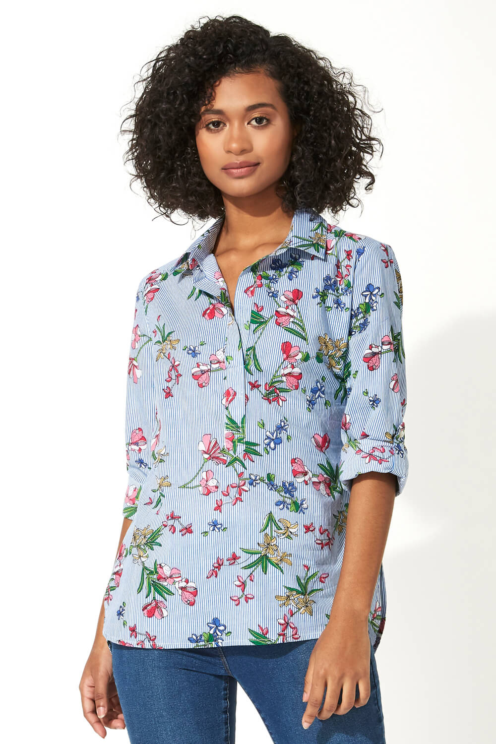 Pinstripe Floral Print Shirt