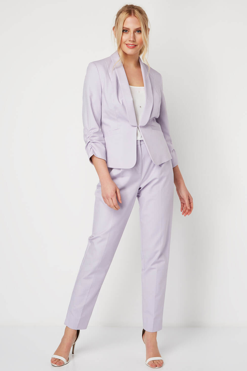 Lilac Ruched 3/4 Sleeve Jacket, Image 3 of 5