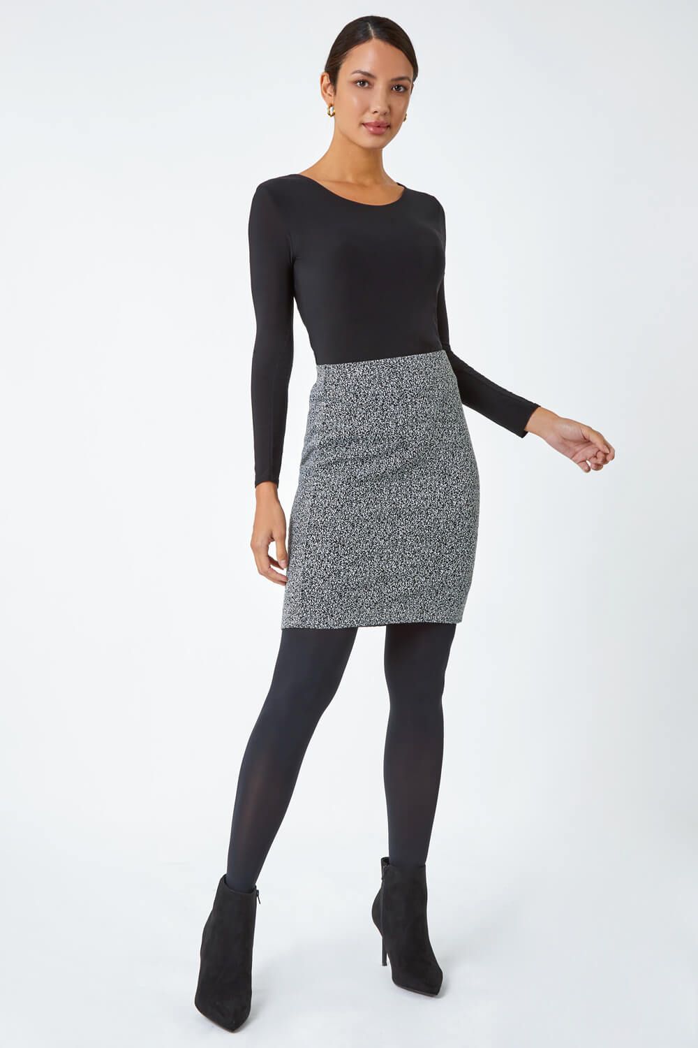 Grey Smart Textured Stretch Skirt | Roman UK