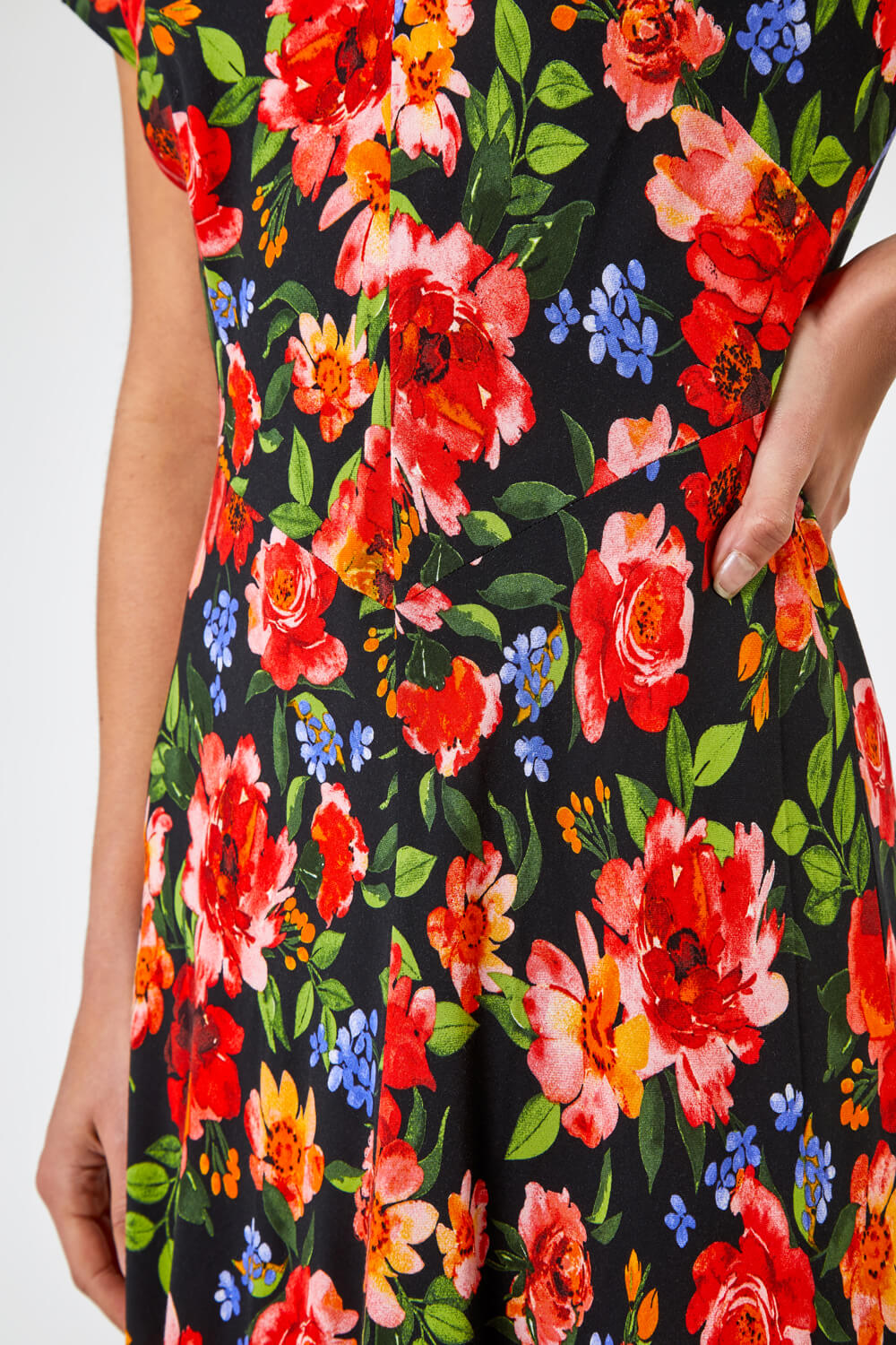 Red Floral Print Fit & Flare Midi Dress, Image 5 of 5