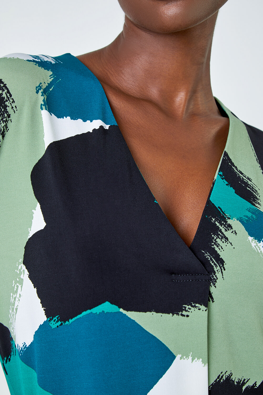 Green Abstract Print Pleat Stretch Top, Image 5 of 5