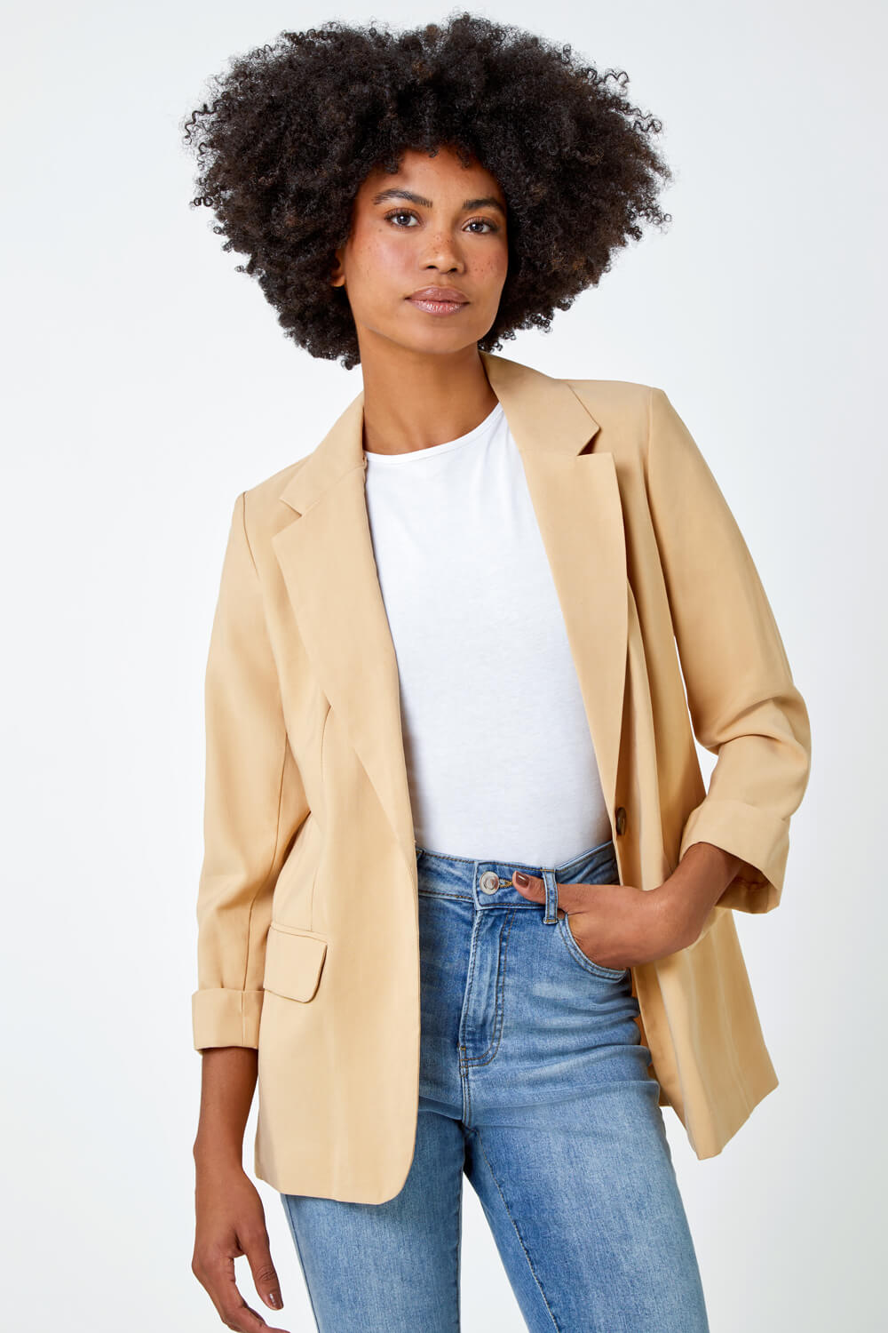 Camel  Single Breasted Button Blazer , Image 5 of 5