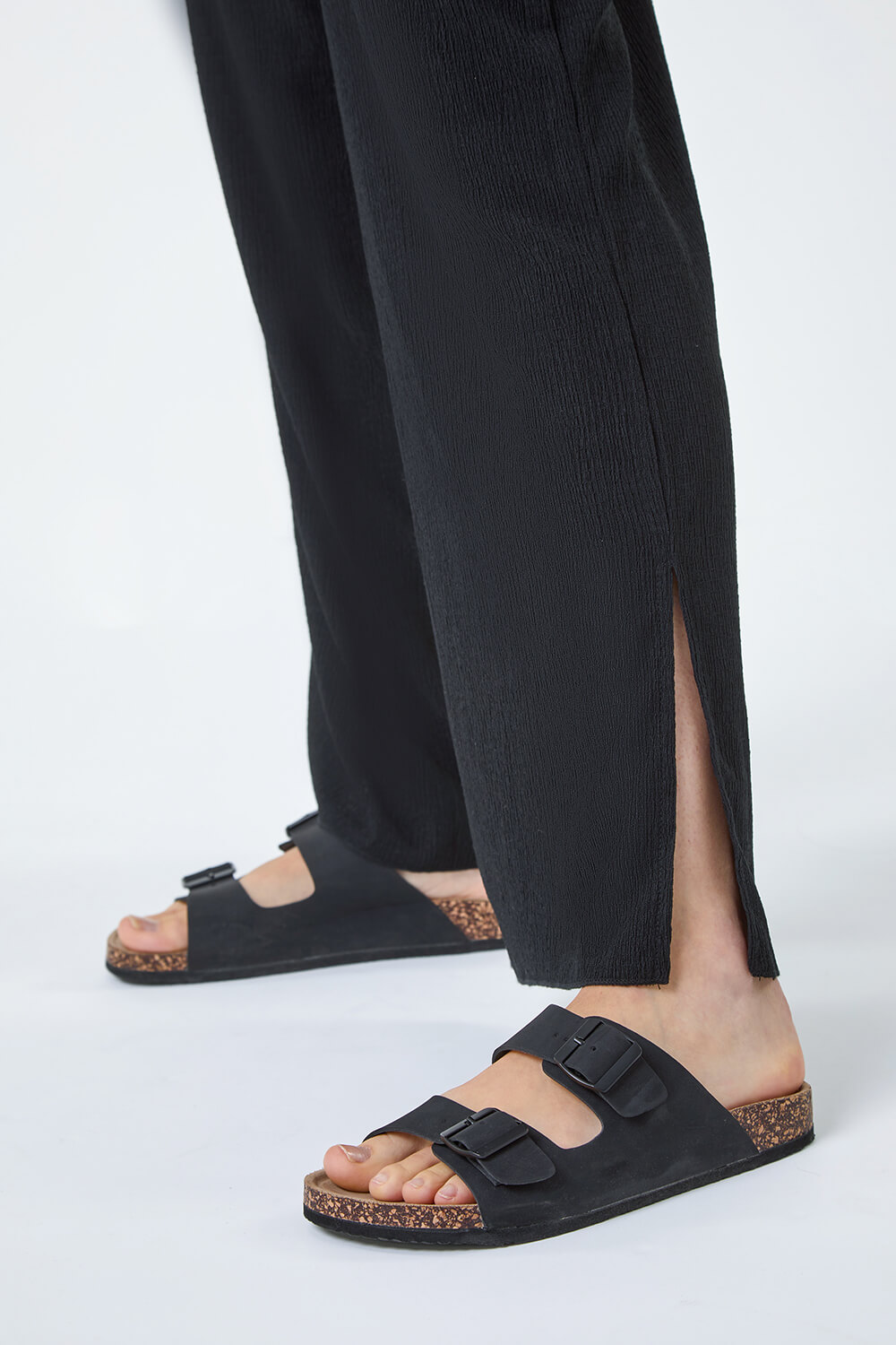 Black Crinkle Side Split Stretch Trousers, Image 5 of 5