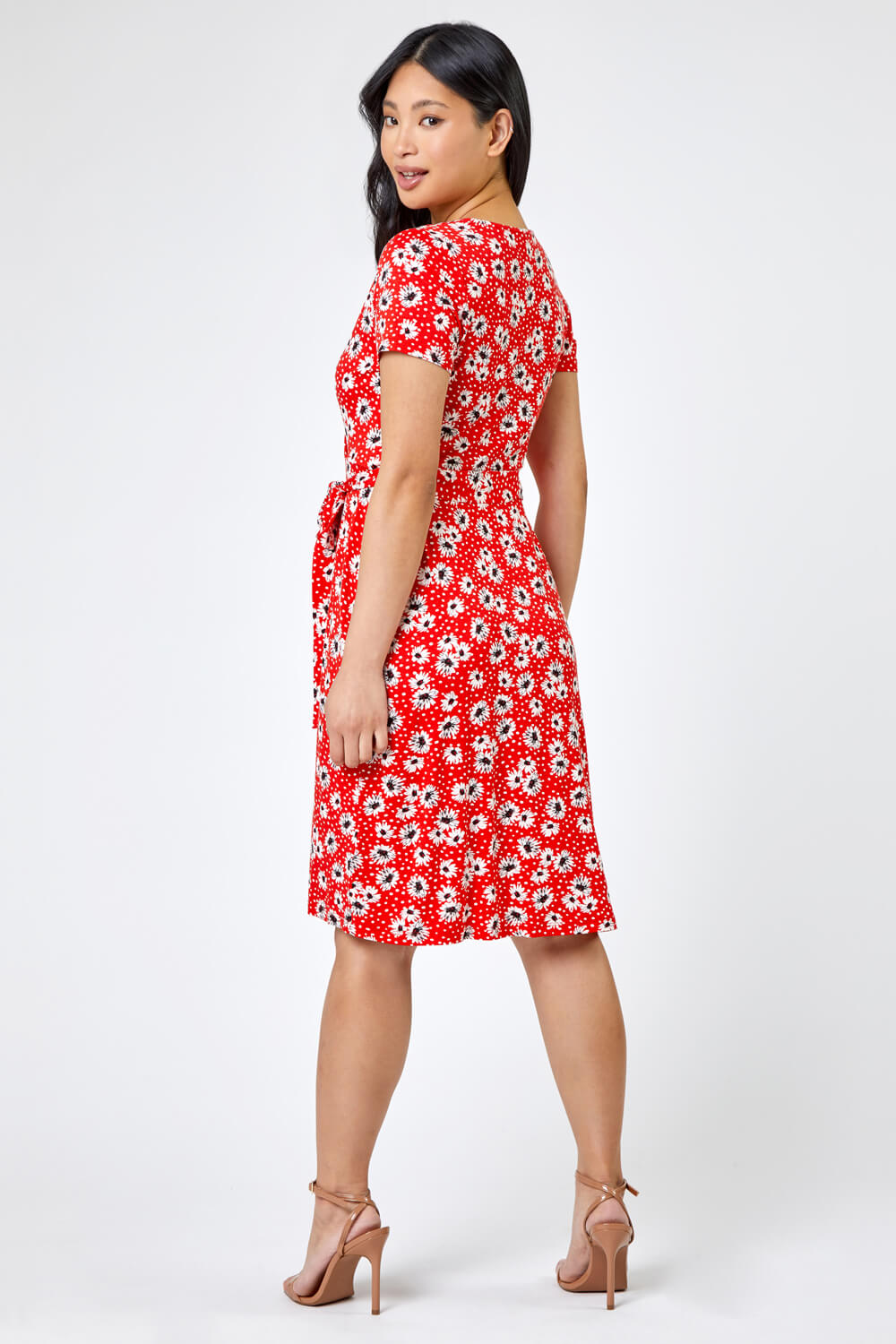 Red Petite Floral Jersey Wrap Dress, Image 2 of 5