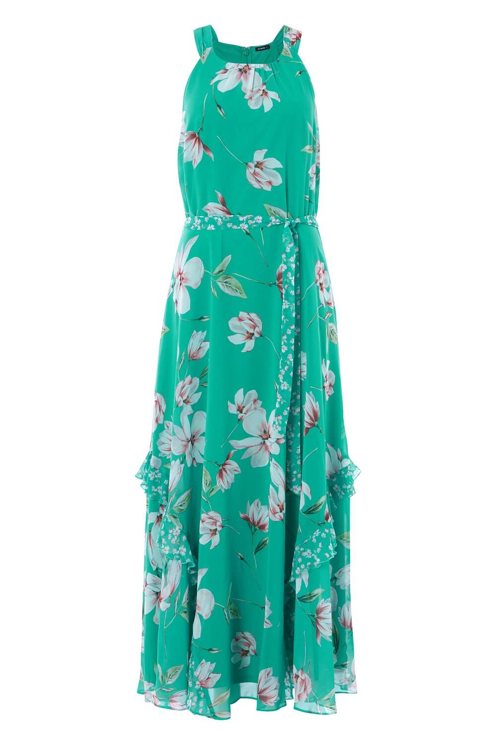 Green Floral Print Frill Maxi Dress , Image 4 of 4