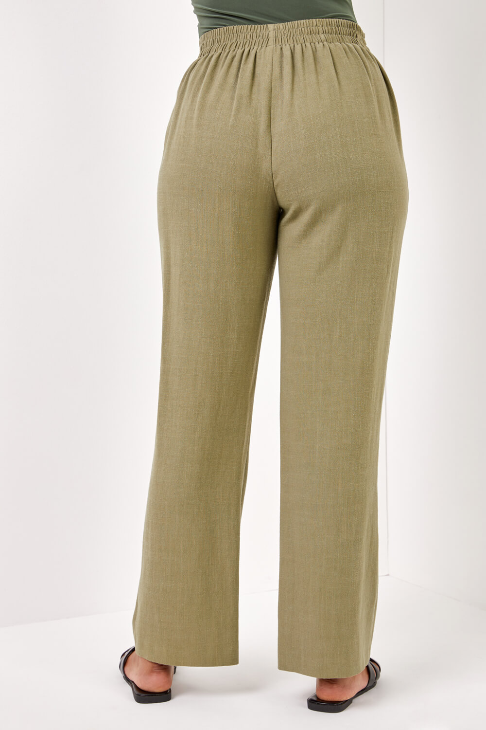 Petite Linen Tie Front Trousers in Khaki - Roman Originals UK