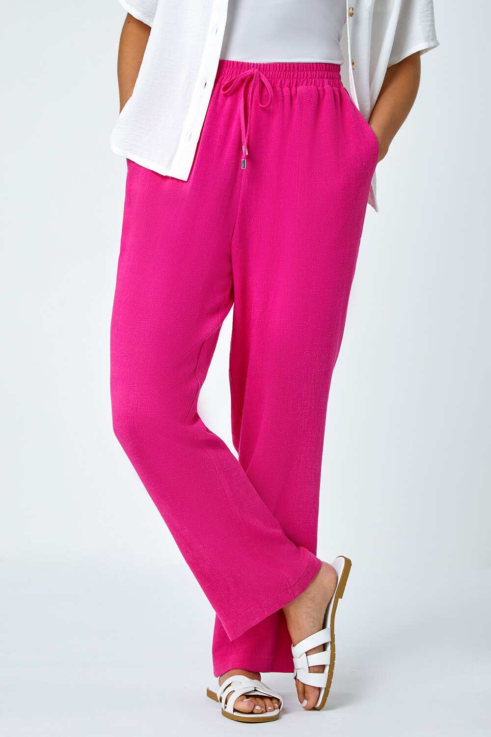 PINK Petite Linen Mix Trousers, Image 4 of 5
