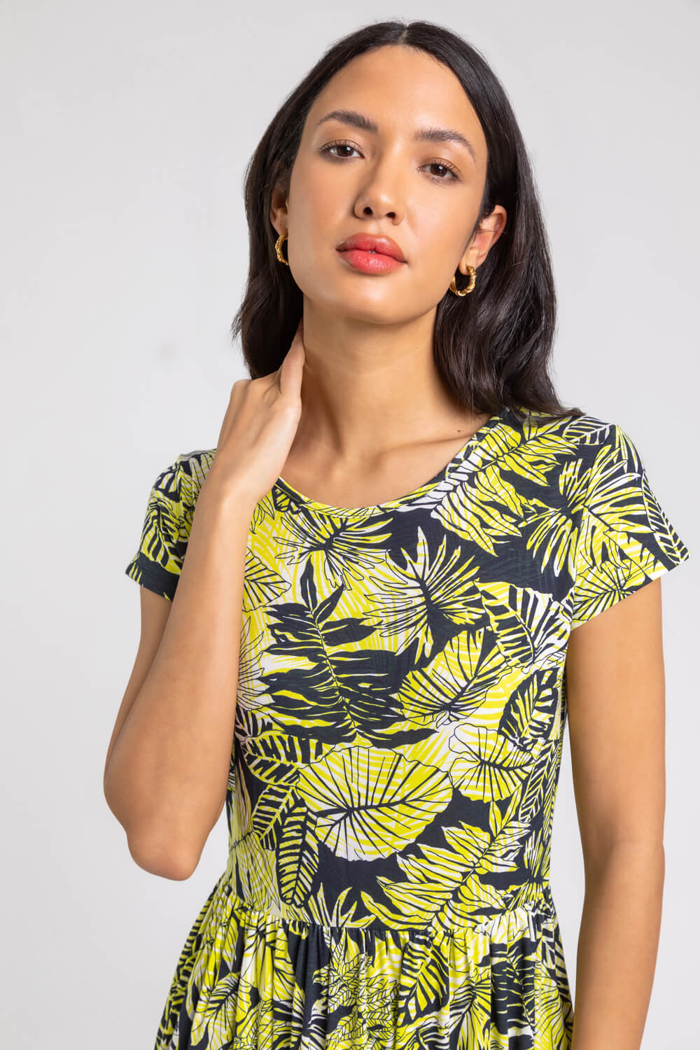 Yellow Tropical Print Jersey Maxi Dress, Image 4 of 4