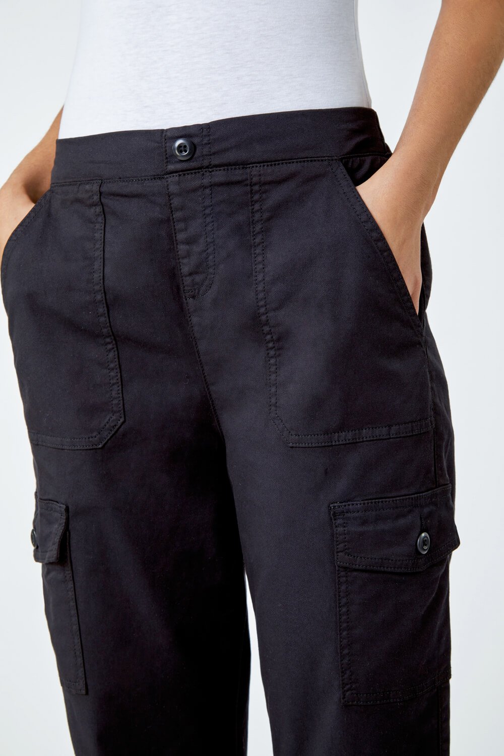 Black Casual Cargo Stretch Trousers, Image 5 of 5