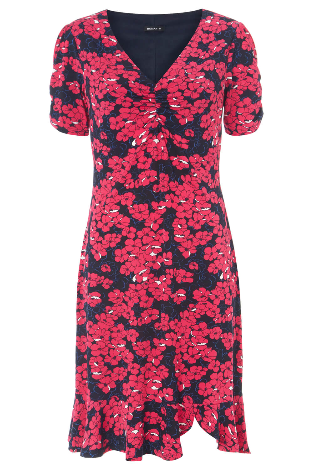 Floral Print Frill Hem Tea Dress in Fuchsia - Roman Originals UK