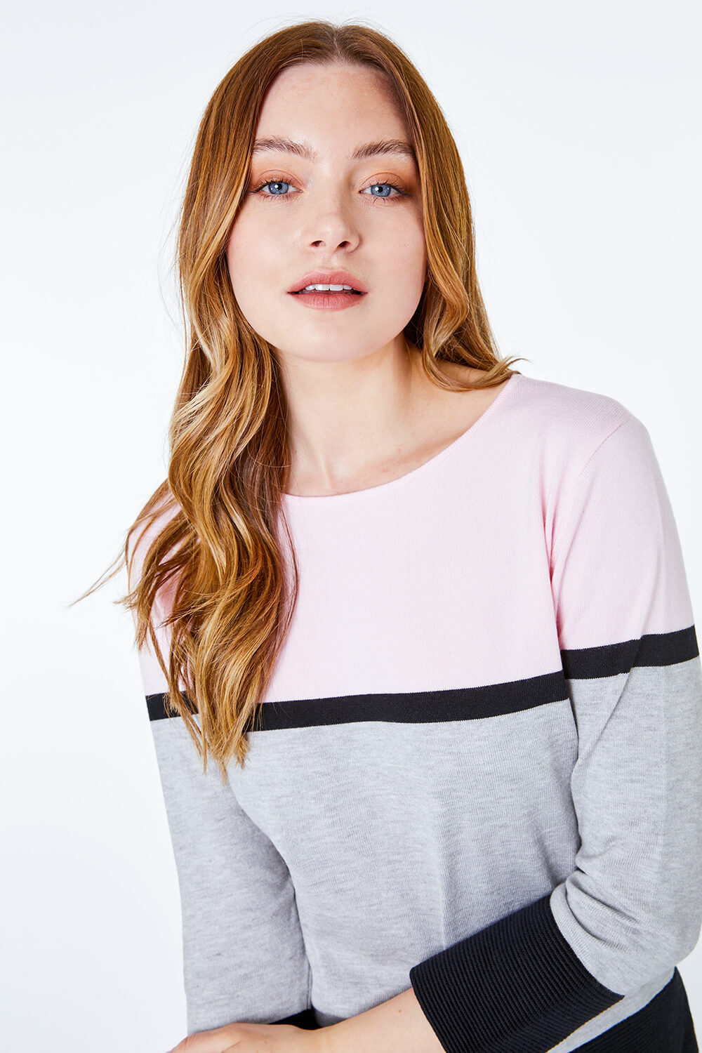 PINK Colour Block Ribbed Jumper , Image 4 of 5