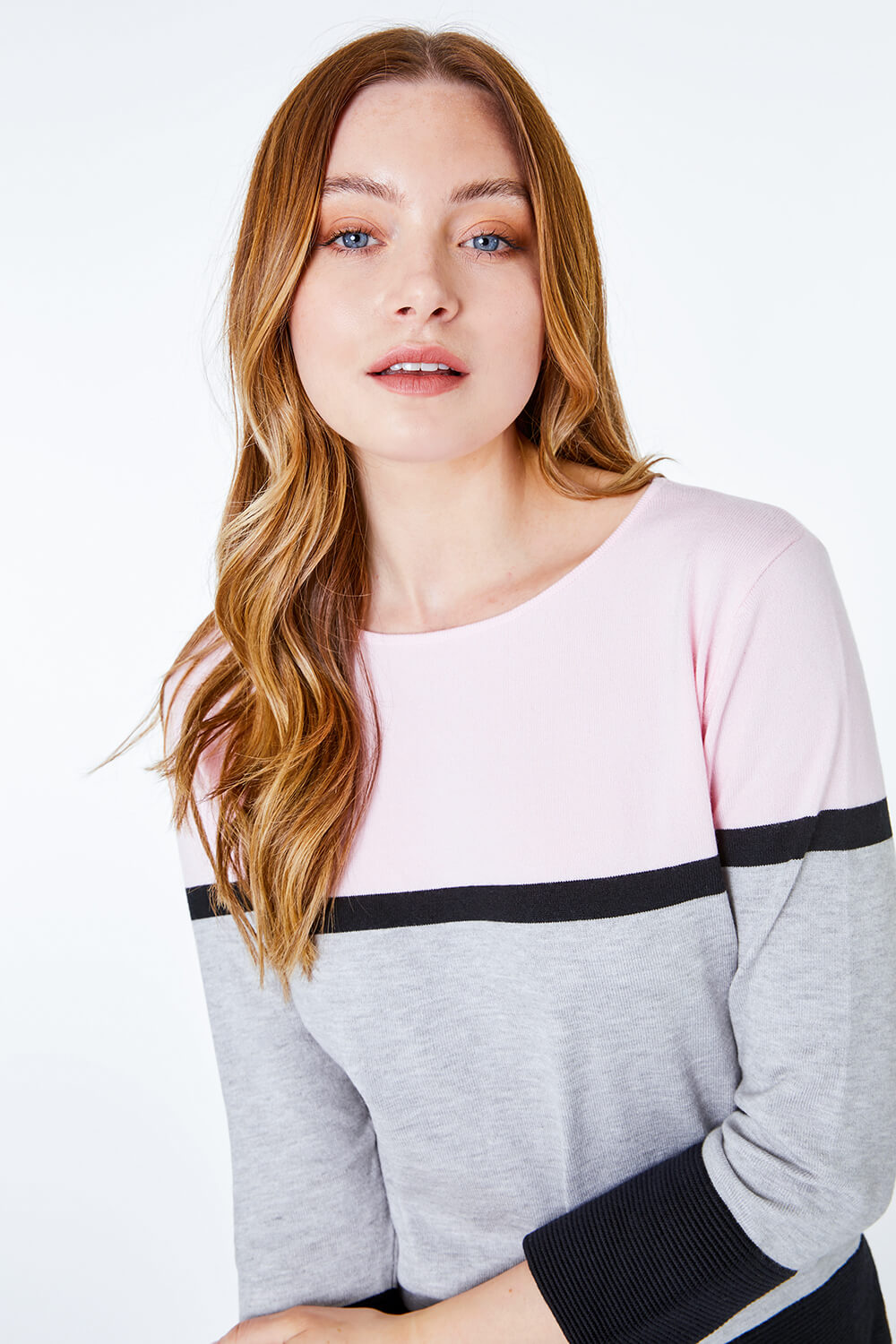 Colour Block Ribbed Jumper in Pink Roman Originals UK