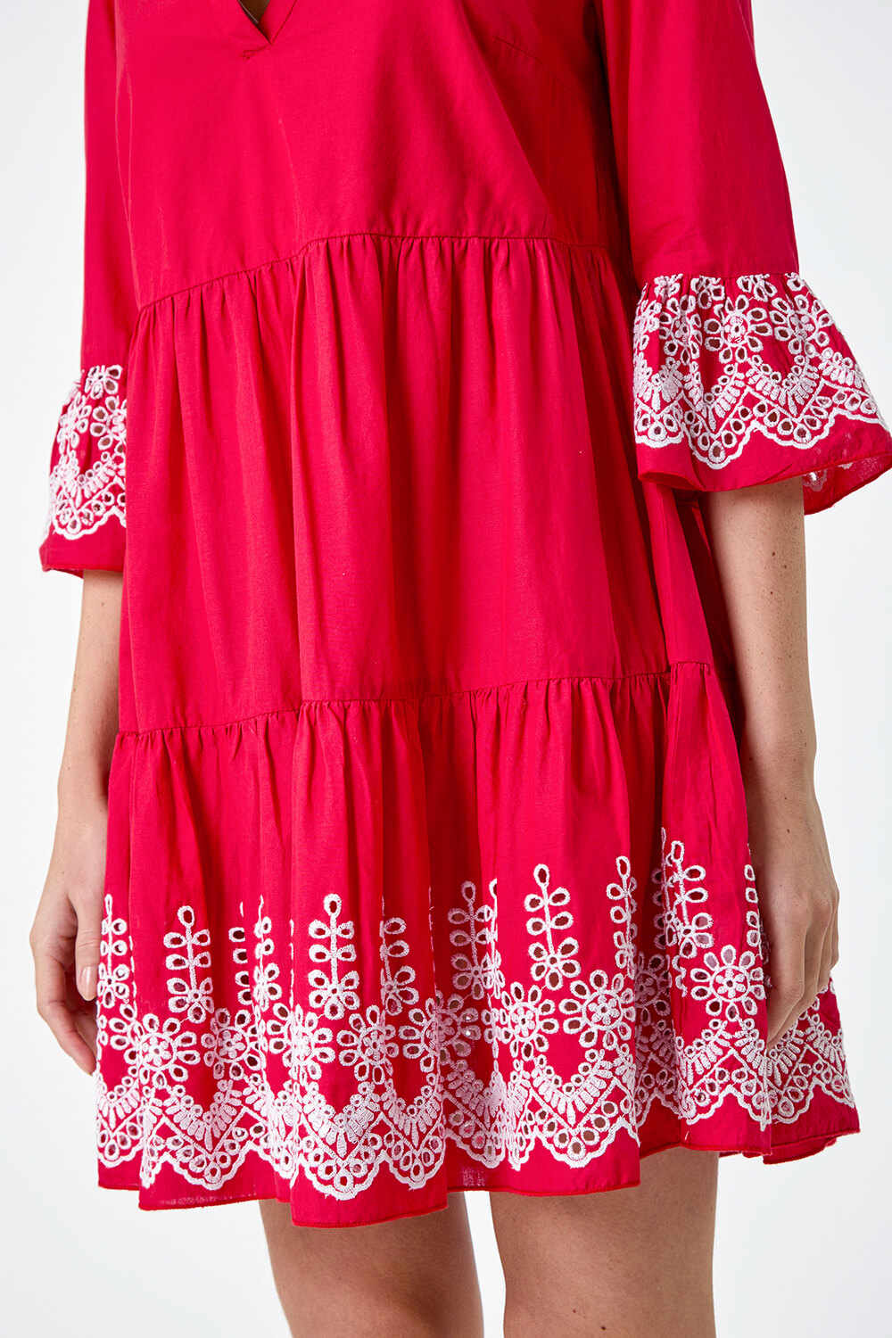 Red Embroidered Cotton Smock Dress, Image 5 of 5