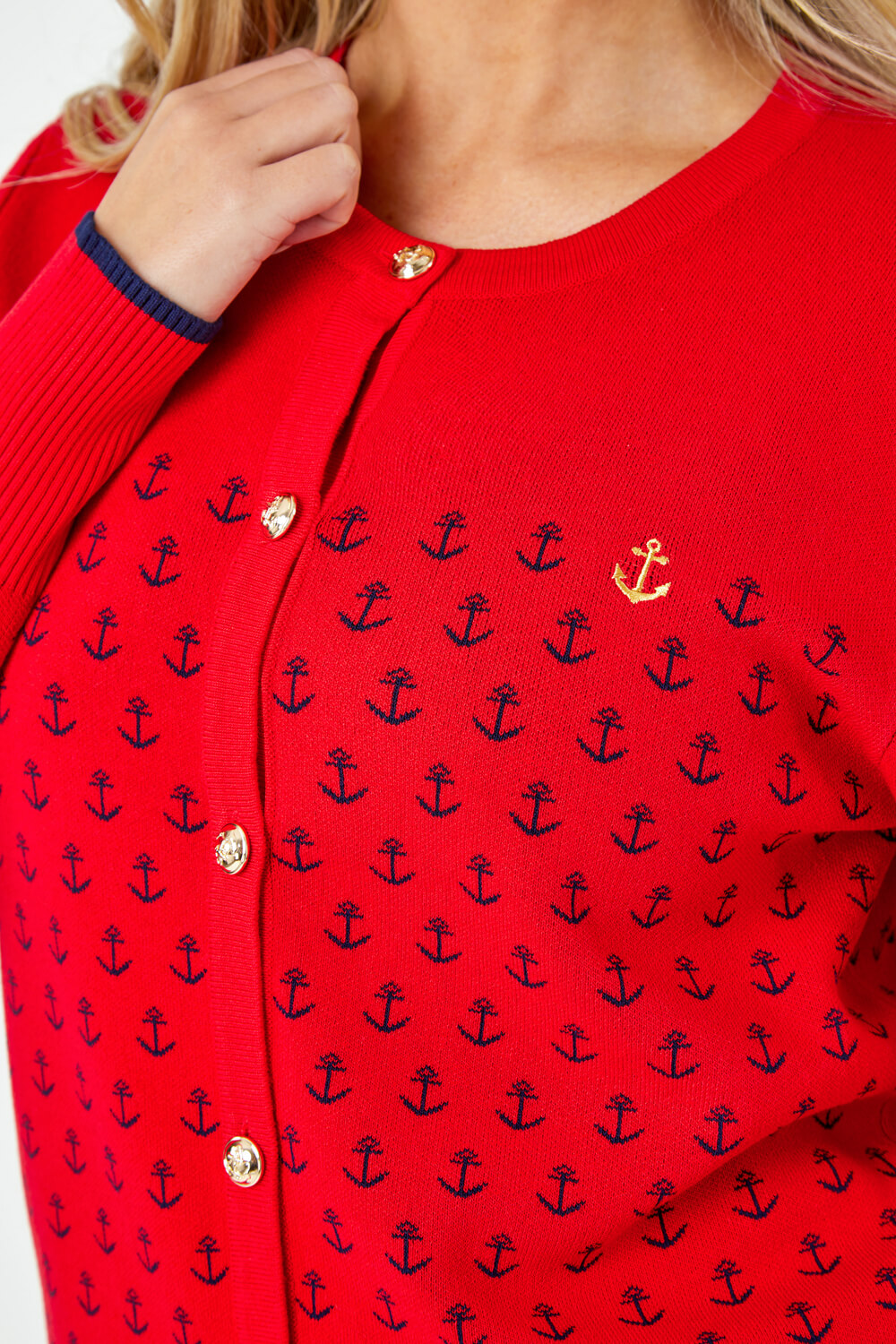 Red Petite Anchor Embroidered Cardigan, Image 5 of 5