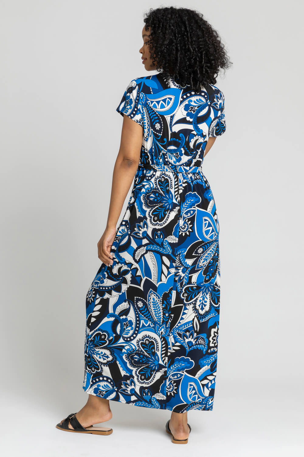 Blue Petite Paisley Print Tie Waist Maxi Dress, Image 2 of 4