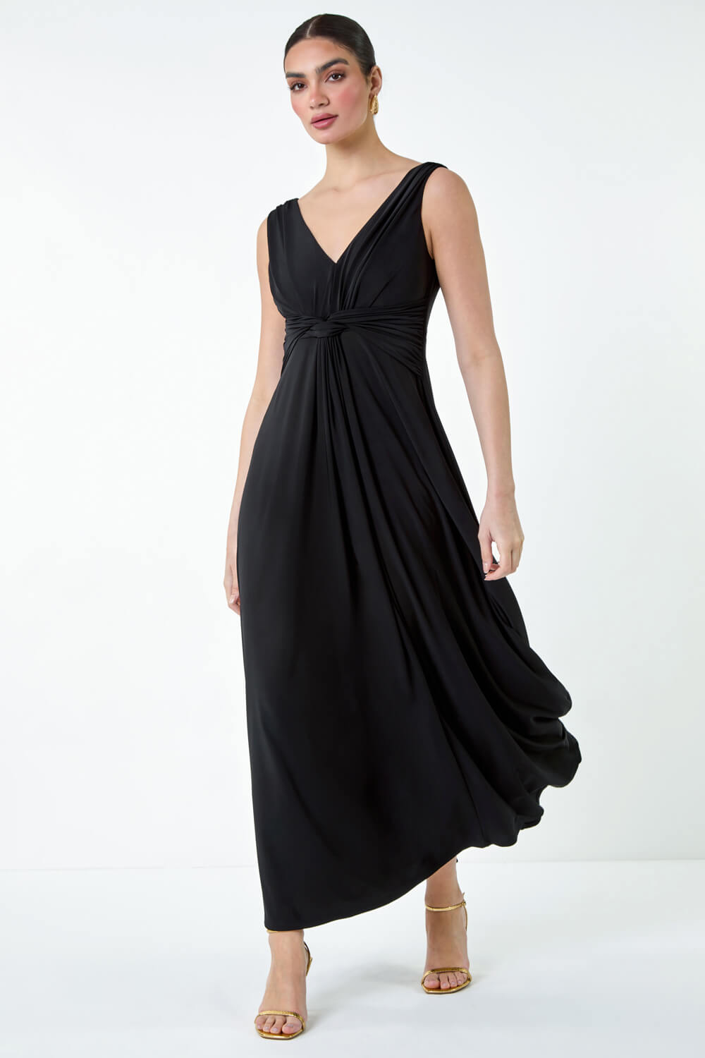 Black Plain Knot Front Maxi Dress, Image 2 of 5