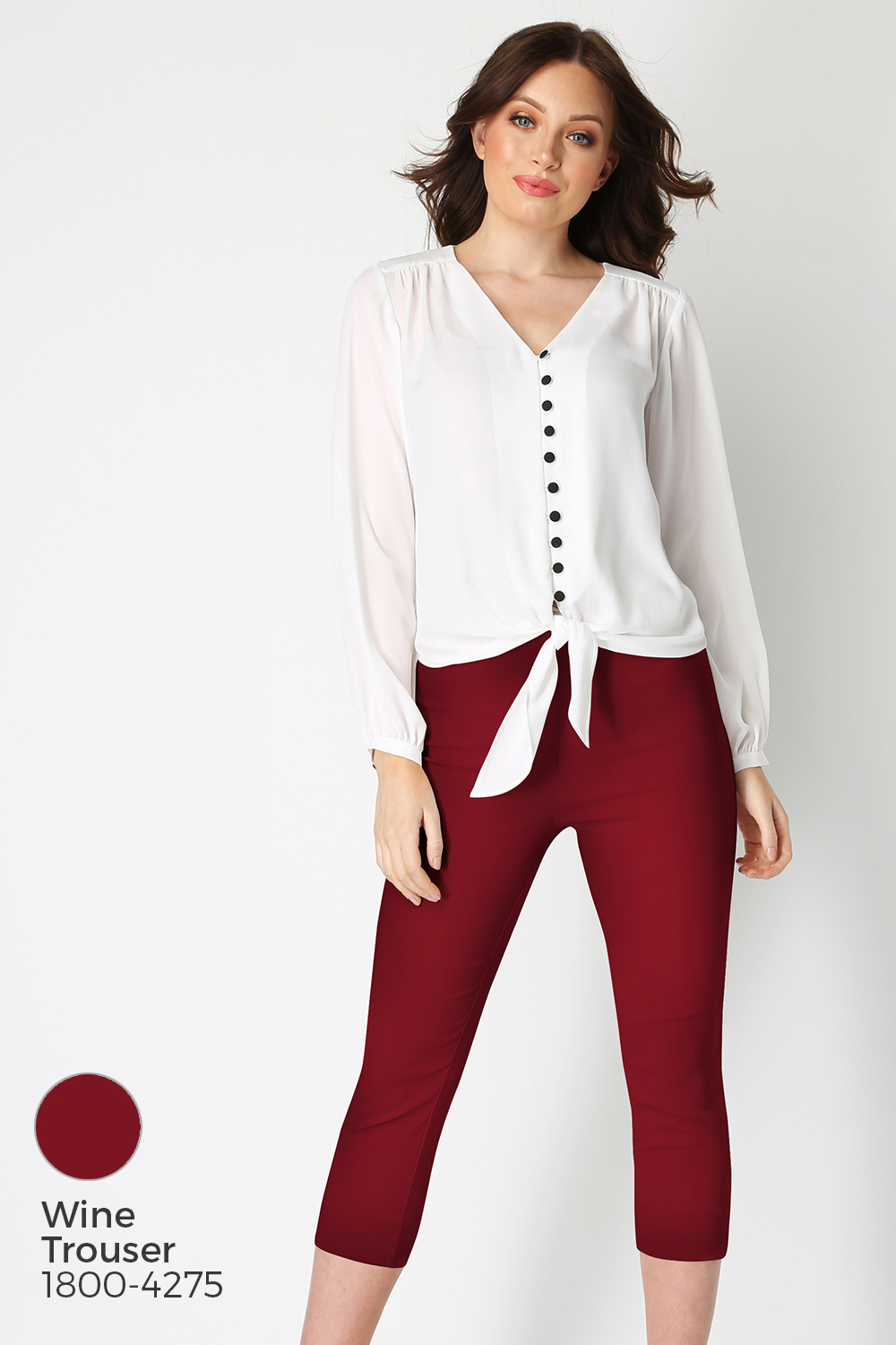 Ivory  Contrast Button Tie Front Blouse, Image 8 of 8