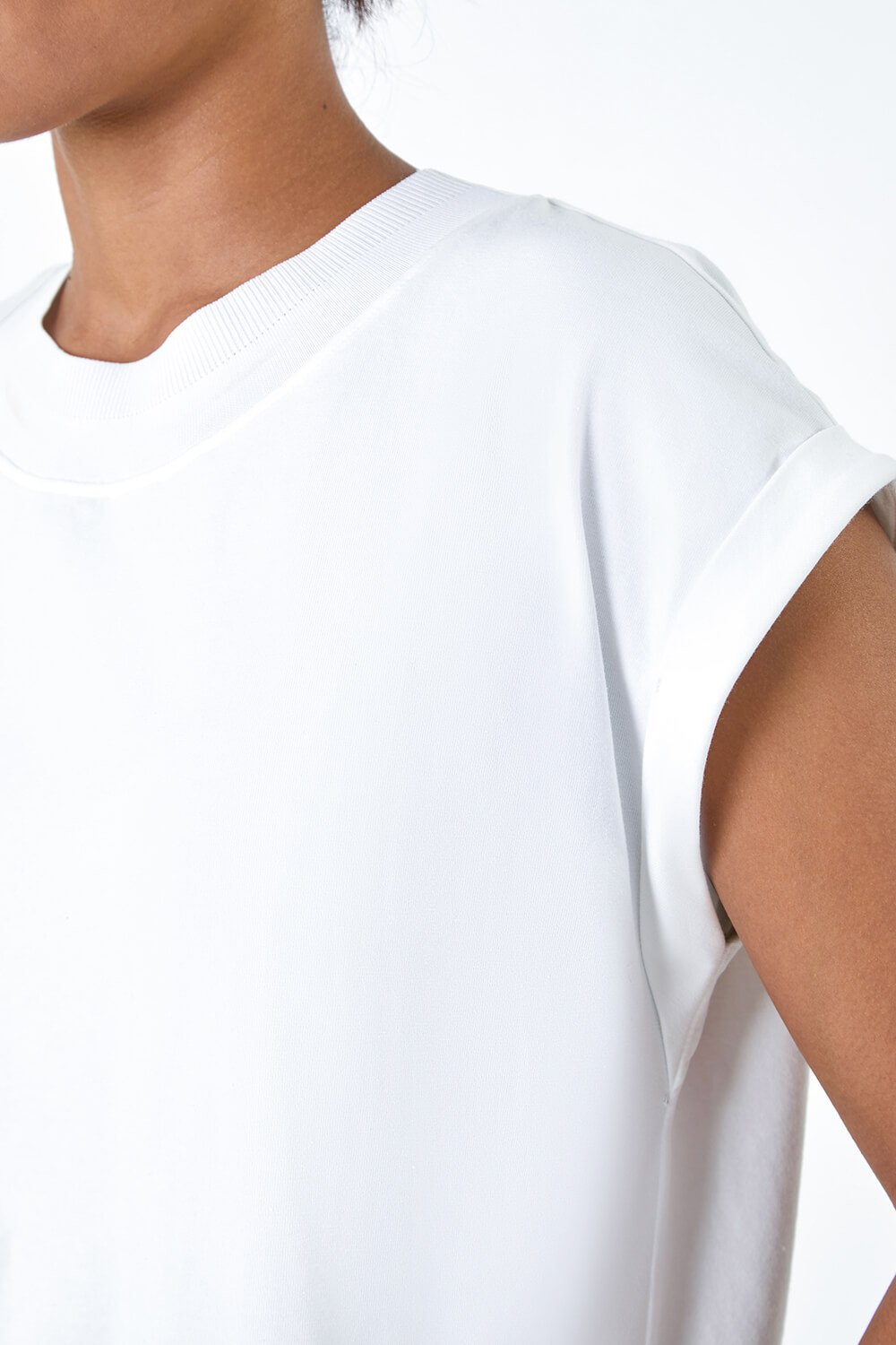 Ivory  Premium Rib Trim Jersey Stretch T-Shirt, Image 5 of 7