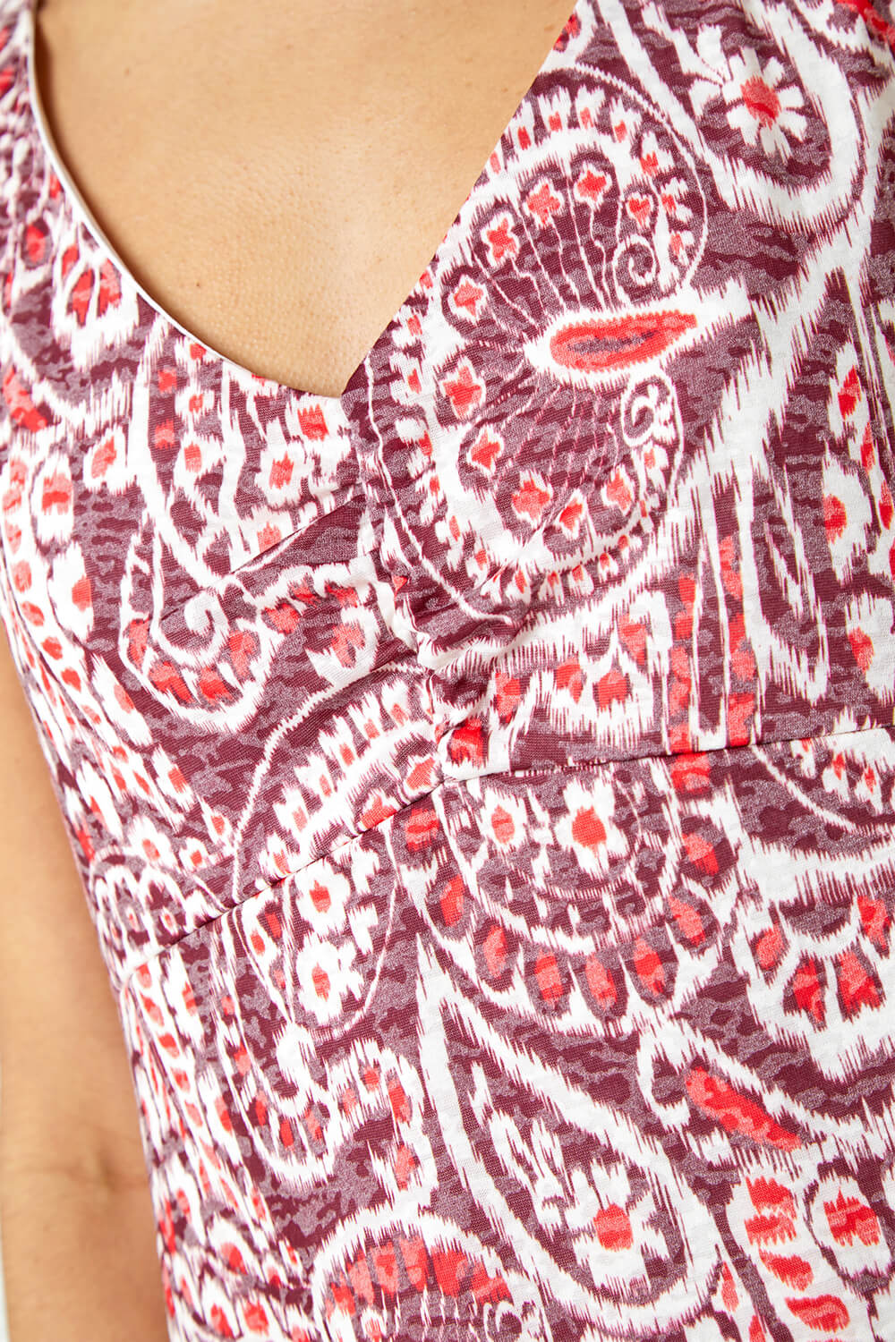 Wine Sleeveless Paisley Print Stretch Dress, Image 5 of 5